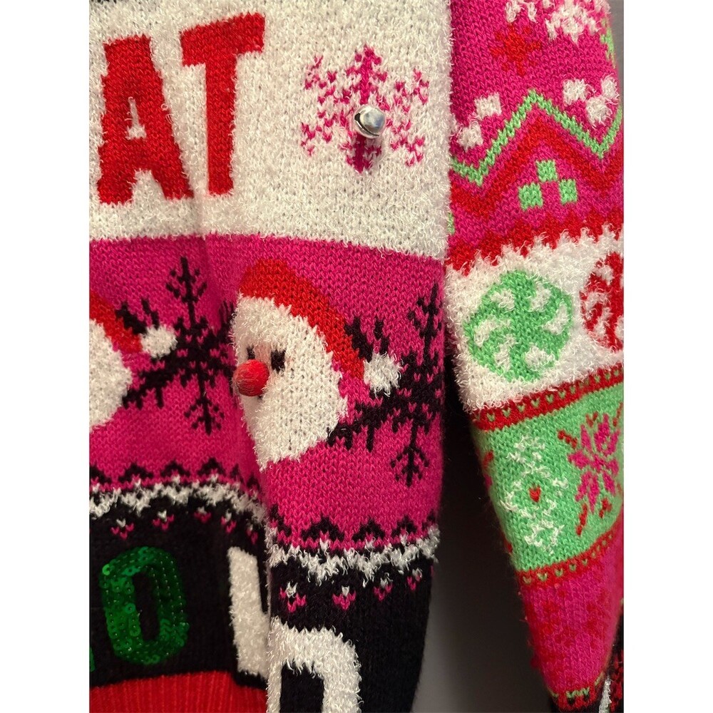 No Boundaries Ugly Christmas Sweater Juniors L Multicolor Ho Ho Ho Bells - Picture 3 of 10